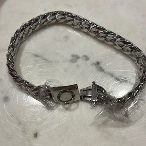 Silver Metal chain link dog collar with clasp for ID tags NEW med size